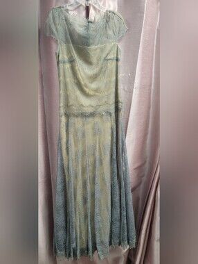 Tadashi Shoji Pale Blue Lace with Champagne Lining Evening Dress